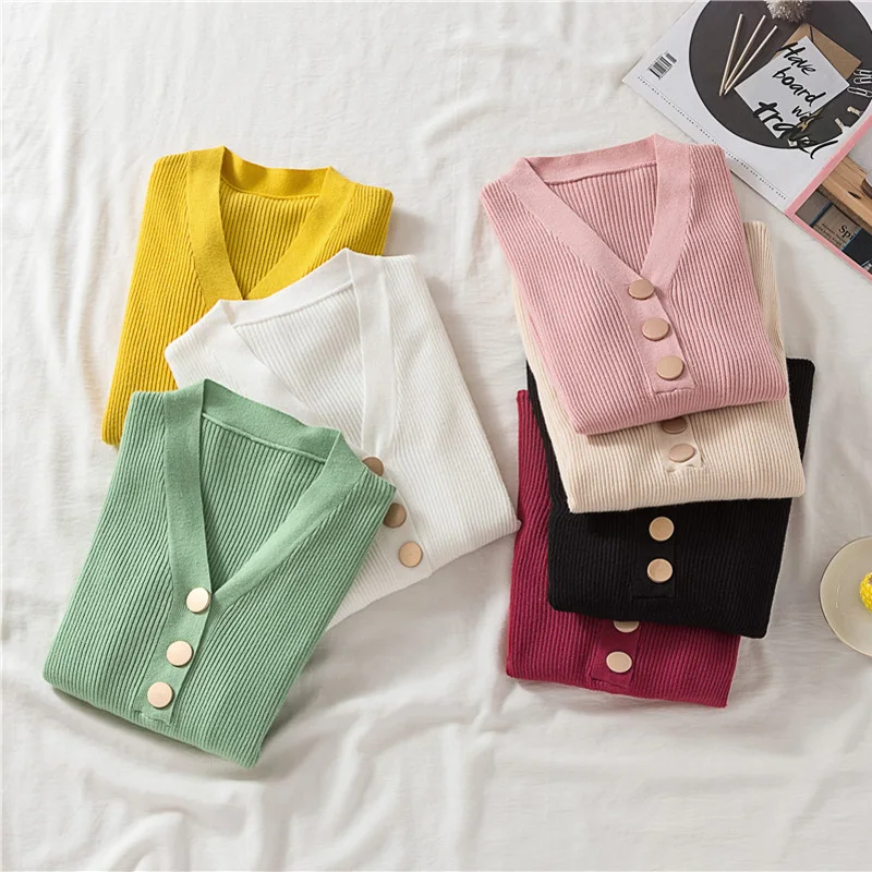 

V Neck Sweater Women Pull Femme Knitted Sweater Pink Jumper Korean Pullover Clothes 2019 Autumn Winter Long Sleeve Sweaters Cute