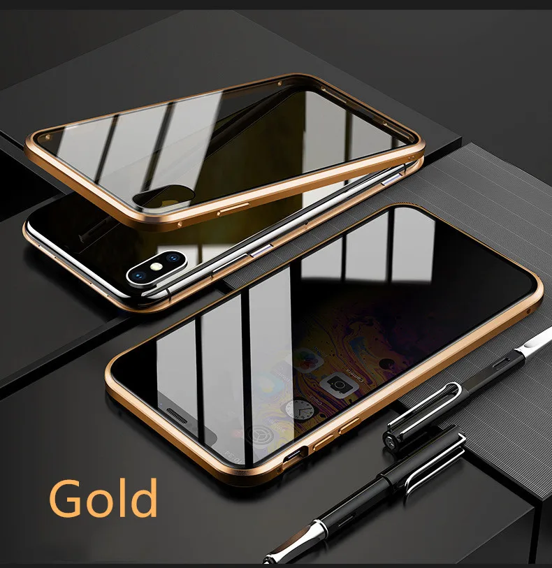 Gold Huawei P30 Lite анти-пип двойное стекло в рамке мобильный телефон оболочки все включено металлическая рамка Магнитный чехол для телефона - Цвет: Gold