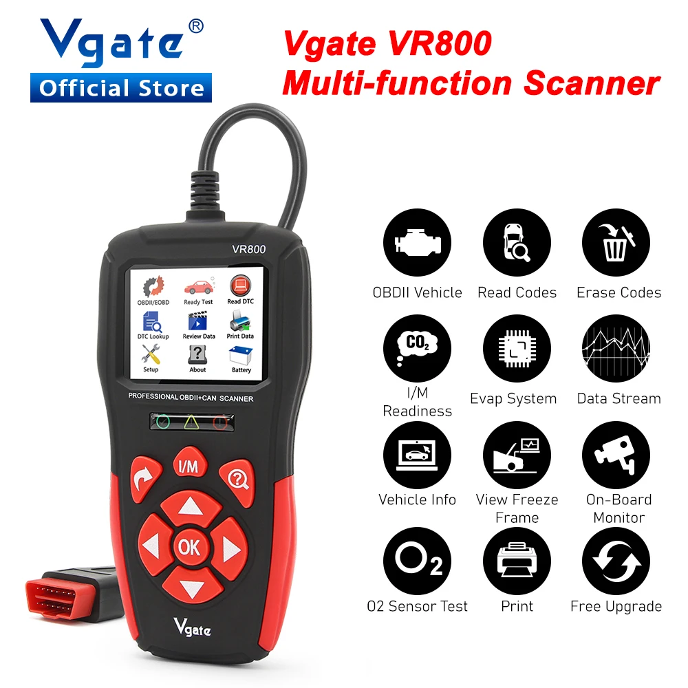 Vgate VR800 OBD2 Car Code Reader Scan Tools with Russian Automotive OBD 2 Diagnostic Auto Scanner Tool PK AS500 ELM 327 V 1 5