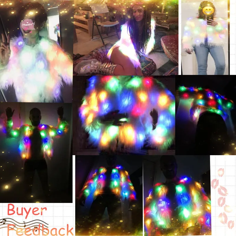 6XL, Женское пальто из искусственного меха, светодиодный, рождественские костюмы, для косплея, пушистая Меховая куртка, верхняя одежда, зимние, теплые, праздничные, вечерние, Клубные пальто