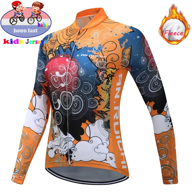 cycling jersey 2 Детская командная Зимняя Теплая Флисовая велосипедная Одежда для девочек, комплект Джерси с длинным рукавом, верхняя одежда для езды на велосипеде, MTB, Детская велосипедная одежда - Цвет: cycling jersey 2
