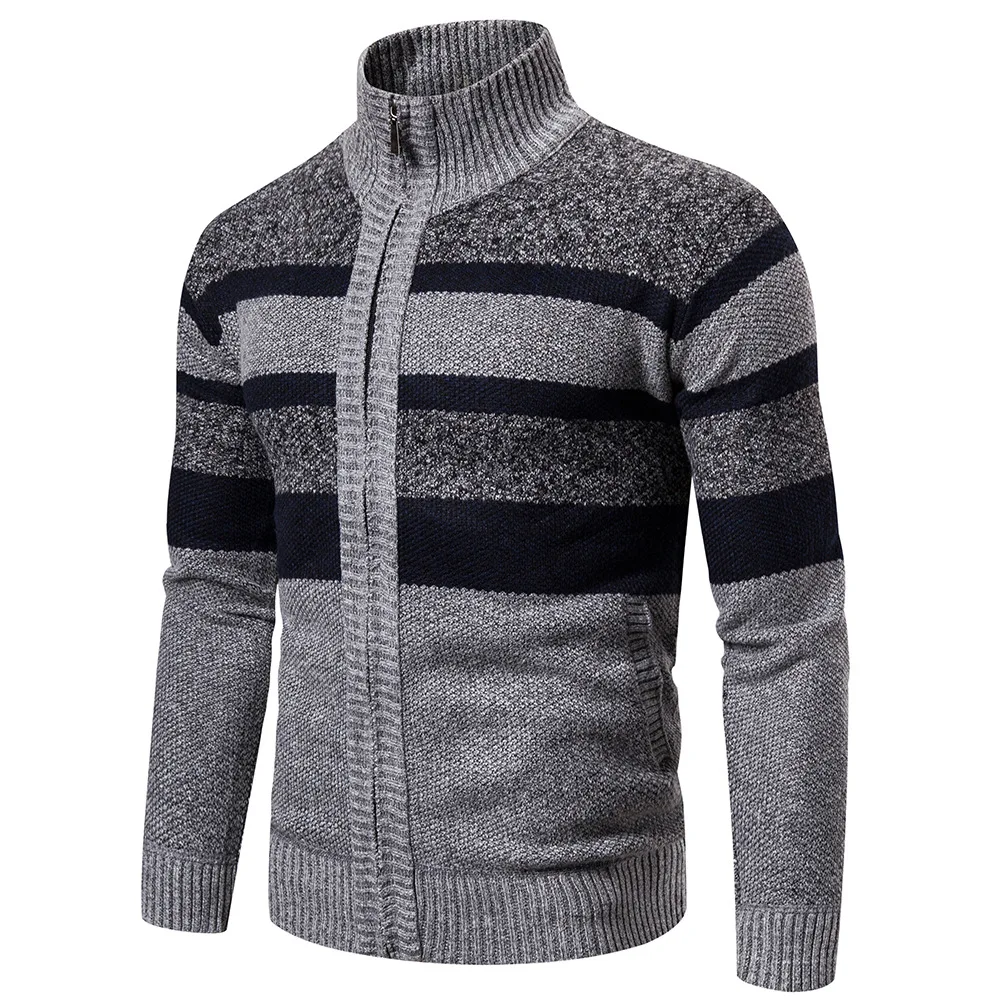 Precio reducido Cárdigan de punto a rayas para hombre, chaqueta con cremallera, cálido, Otoño e Invierno 1gNWbzbNXrW