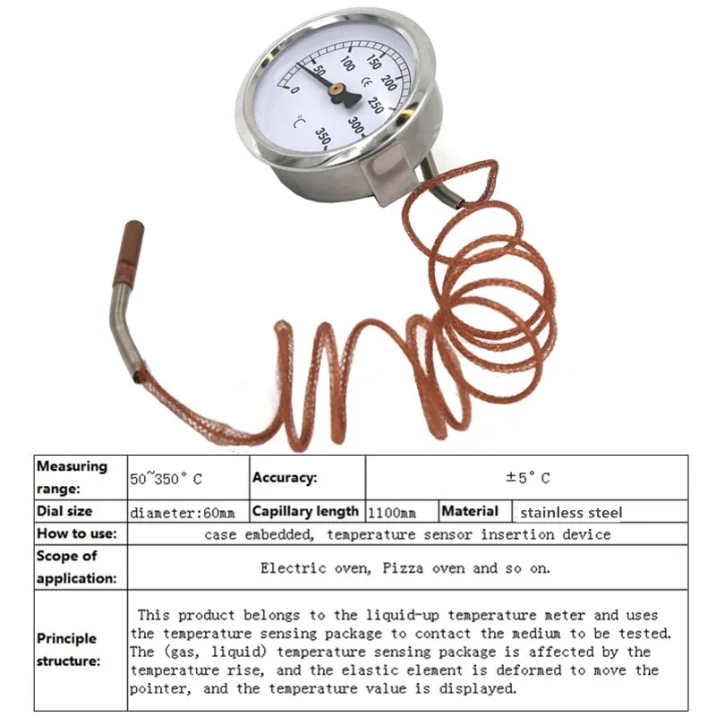 Промышленный 50~ 350 Температура градусов, нержавеющая сталь по Цельсию циферблат капиллярный датчик измерения температуры духовки водонагреватель бойлер 20% off