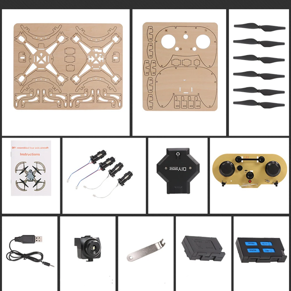 Деревянный DIY Дрон Мини карманный гоночный RC деревянный Собранный Квадрокоптер с камерой HD 2,4 GHz игрушки дистанционного управления