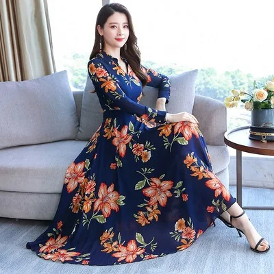

Middle-aged Chiffon Dress Women's Autumn 2019 New Style Fashion Elegant Middle-aged Women Dress Slimming Mid-length Floral Dress