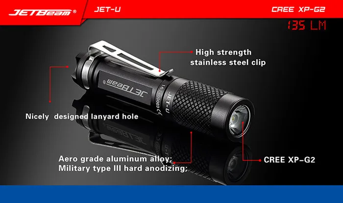 Jetbeam JET-U XP-G2 135LM 3 режима Мини EDC светодиодный фонарик IPX-8 водонепроницаемый для кемпинга фонарь прожекторы лампа портативный