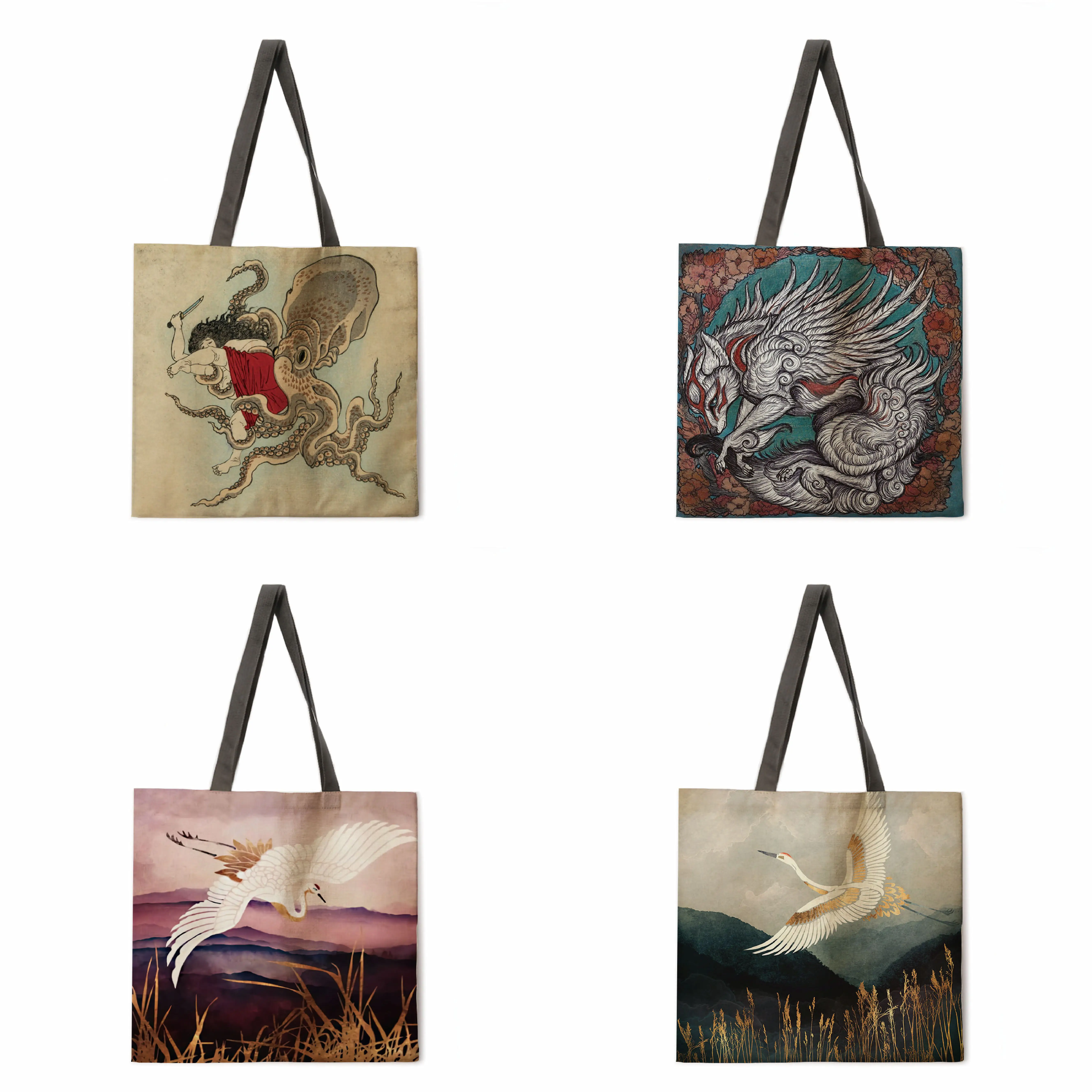 

Landscape Ukiyo-e Linen Tote Bag Ladies Tote Bag Fashion Handbag Large Capacity Shopping Tote Bag