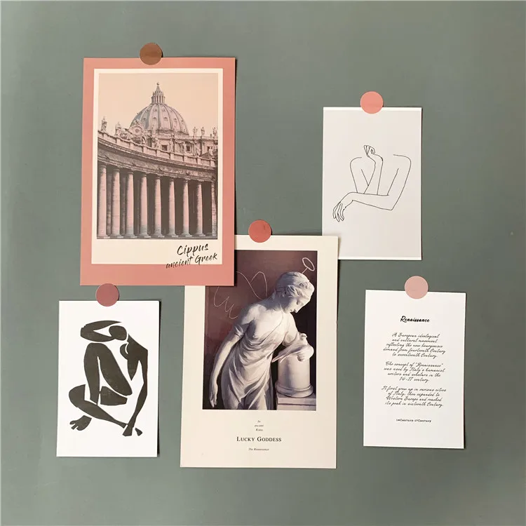 Ins 5 Sheets Retro Art Decorative Cards Simple Style Renaissance Postcard Diy Wall Sticker Stationery Greeting Card Photo Props
