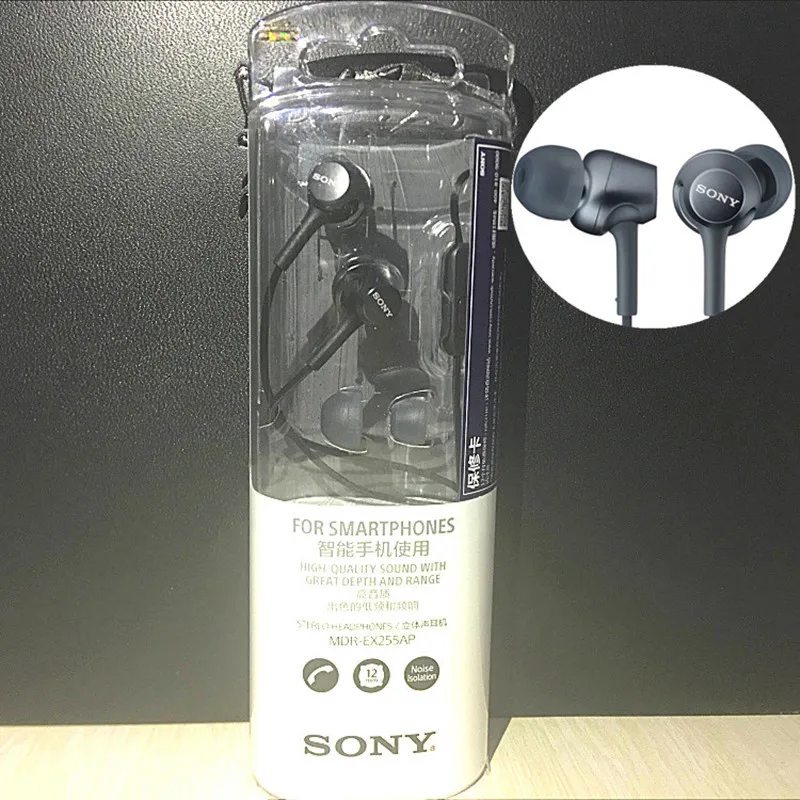 Наушники SONY MDR-EX255AP для xiaomi huawei iphone oneplus 3,5 мм проводные наушники-вкладыши музыкальные наушники ручной работы с микрофоном в линии управления