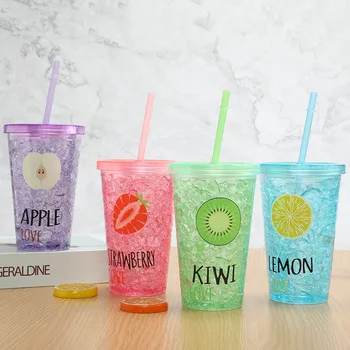 

Creative summer ice cool ice Cup cooling broken ice Cup student double-layer straw with lid portable water Cup straight Hot Sale