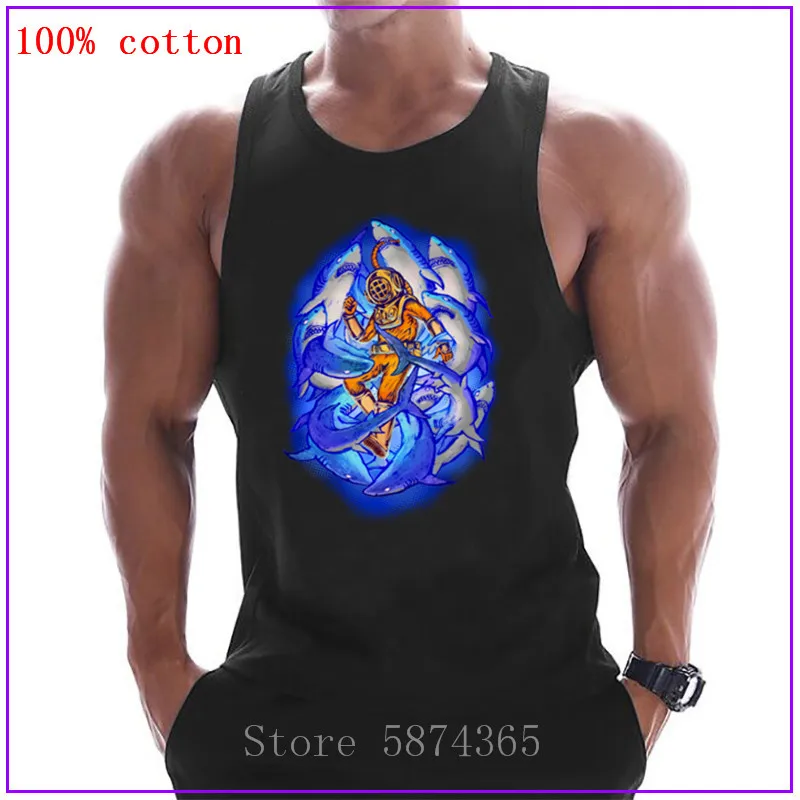 2020 Deep sea Shark Astronauts Funny Sleeveless Bodybuliding Tank Tops Men's Summer Gyms Muscle Undershirt | Мужская одежда