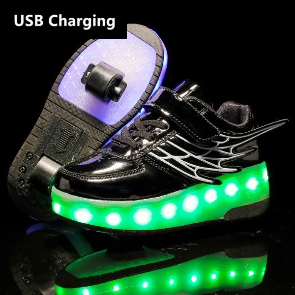 CD03 Black Eur28-43 кроссовки с двумя колесами и зарядкой от usb, светящийся светодиодный светильник, обувь для роликовых коньков, обувь для мальчиков и девочек - Цвет: CD03 Black