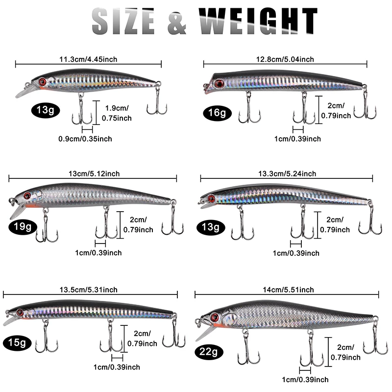 6Pcs Popper Minnow plugs Topwater Bass fishing lure Artificial bait Rattle Wobbler hard lure For Bass Pike Trout Fishing 13~22g