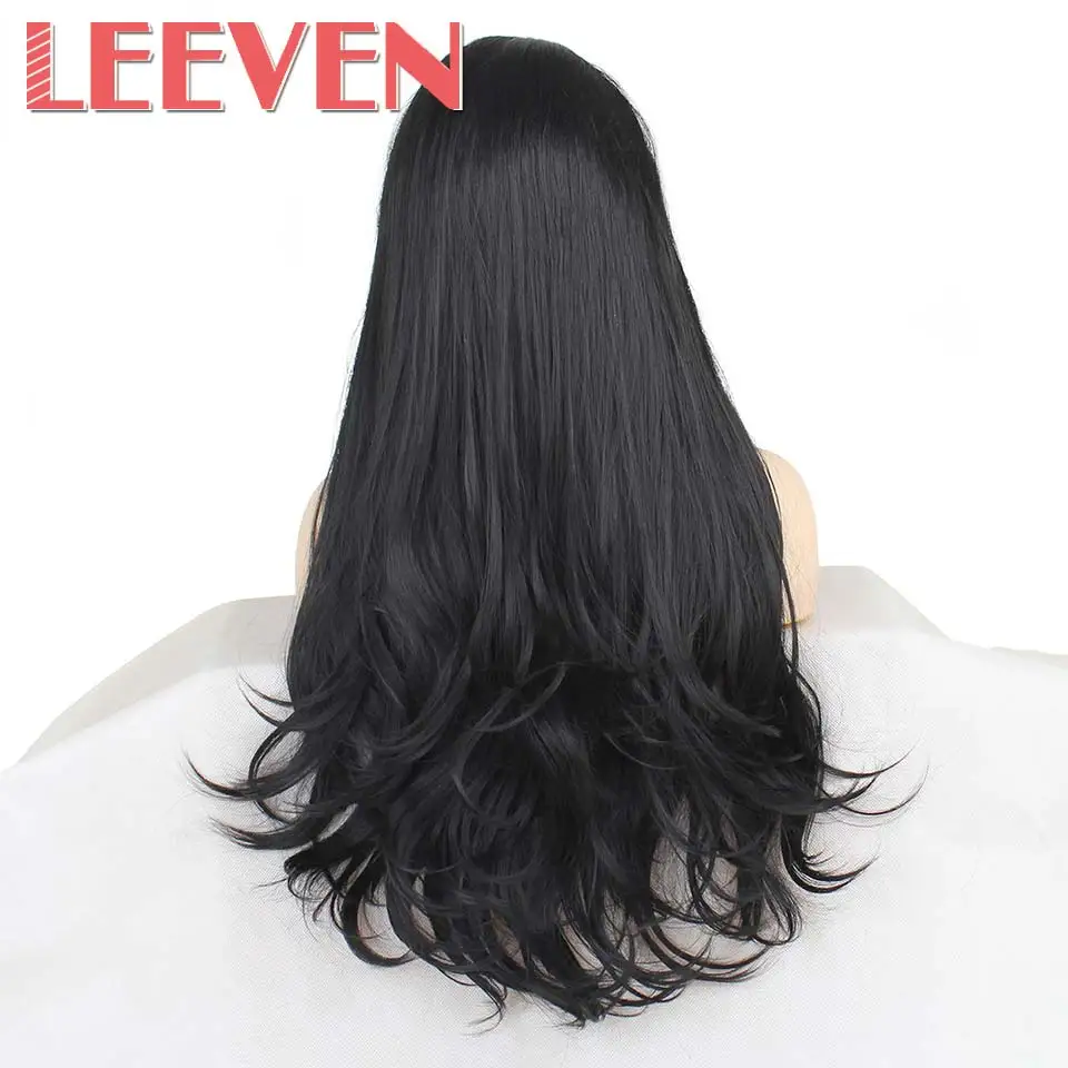# 1B Leeven 24 ''Розовый Оранжевый Фиолетовый парик фронта шнурка медный красный длинные волнистые синтетические парики с детскими волосами 613 блонд имбирный парик - Цвет: # 1B