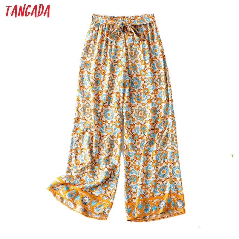 Tangada women floral print viscose wide leg pants trousers vintage style strethy waist lady pants pantalon JA136 Tangada women floral print viscose wide leg pants trousers vintage style strethy waist lady pants pantalon JA136
