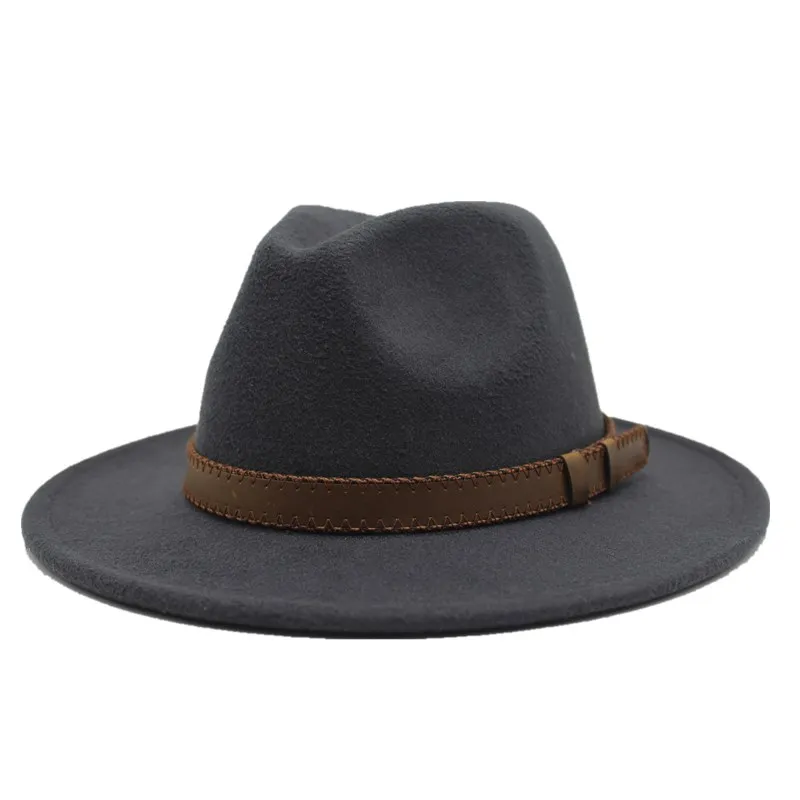 Seioum мужская шляпа Федора шерсть хаки джазовые шляпы женские Национальные повседневные Большие Полями винтажные осенние классические фетровые шляпа и Кепка - Цвет: Dark gray