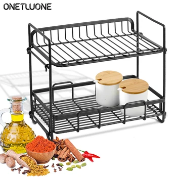 

Kitchen Dish Rack Cutlery Organizer Double Layer Iron Storage Rack Drainer Seasnoning Bottles Seasoning Rack Organizer