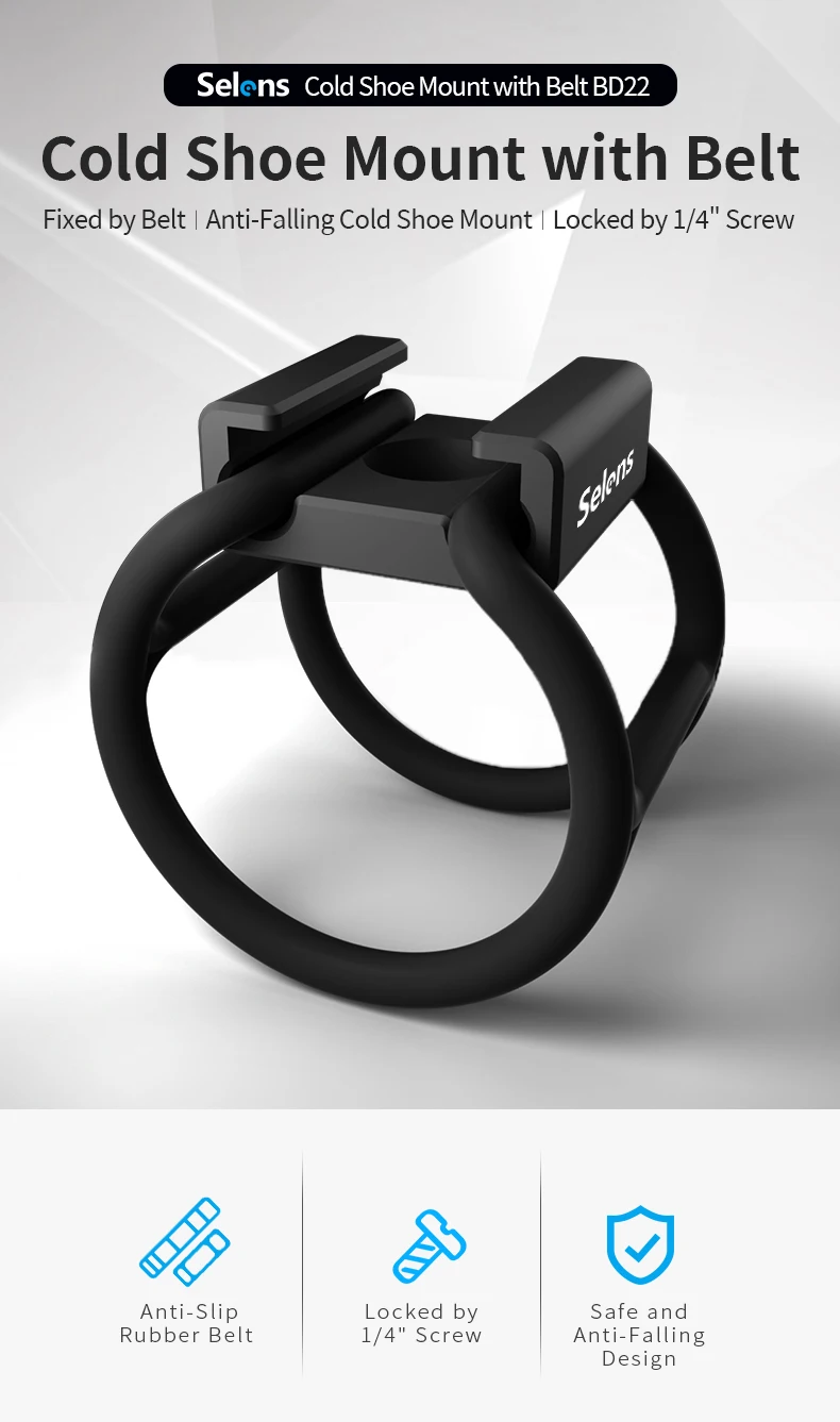 Selens Cold Shoe Mount Adapter with 6.5CM and 10CM Belt 1/4 Tread Hole for Camer