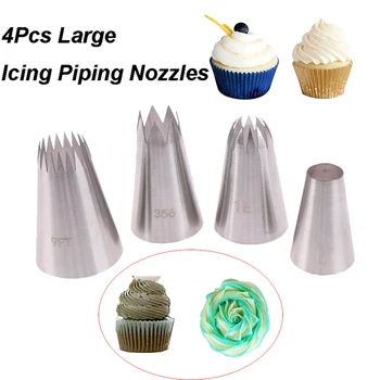 

4 Pcs Large Icing Piping Nozzle Russian Pastry Tips Baking Tools Cakes Decoration Set Stainless Steel Nozzles Cupcake