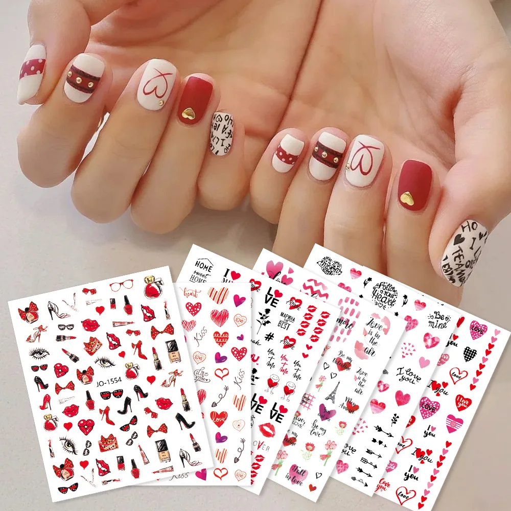 1PCValentinesDayNailStickersLoveHeartKissRoseLipstickRed