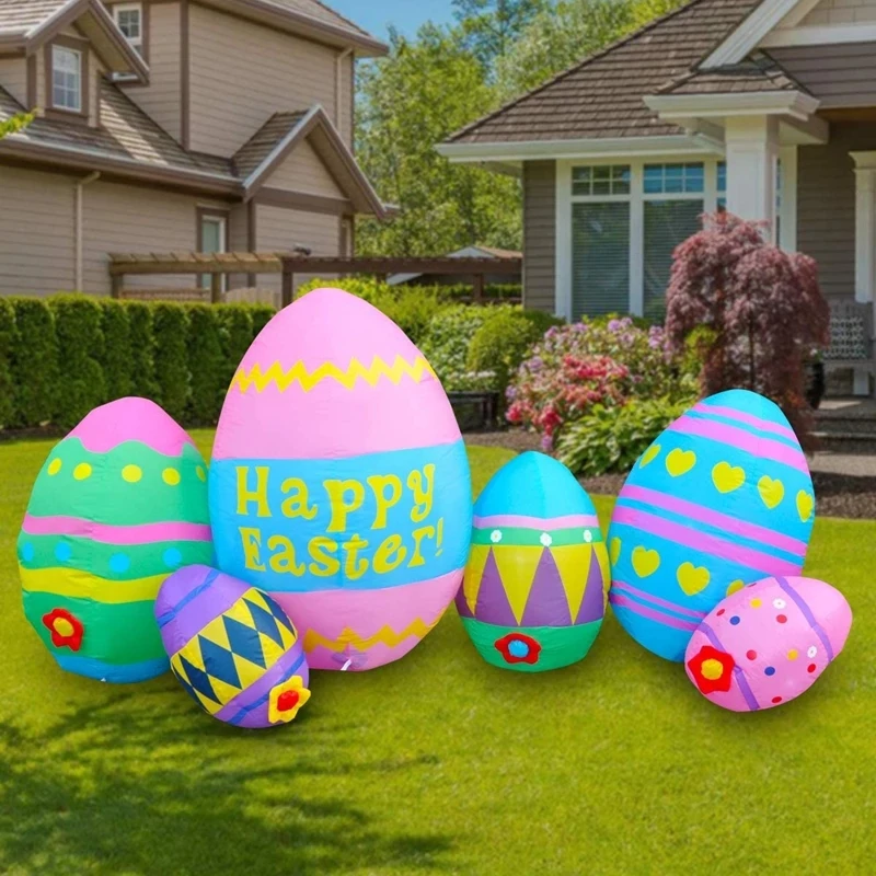 Easter Inflatable Outdoor Toys Easter Bunny Family Eggs Carrot with Build-in LEDs Blow Up Decorations for Party Yard Garden Lawn
