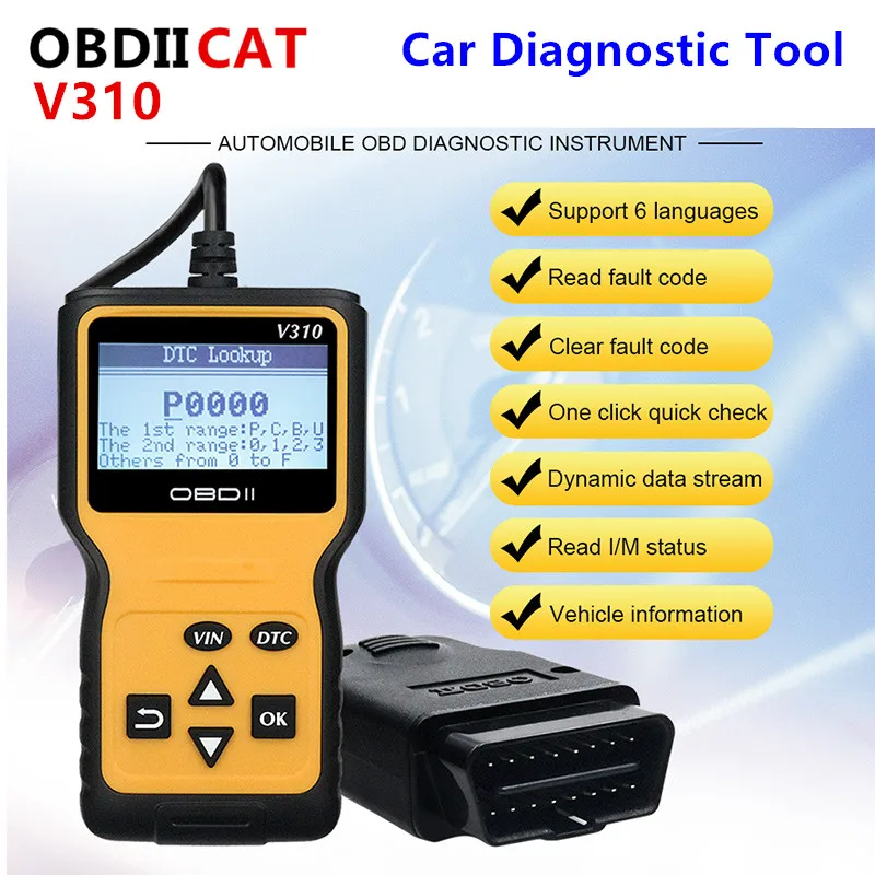

OBDIICAT V310 EOBD Auto Code Reader Scanner six Languages Automobile Diagnostic tool v 310 For All OBD2 OBD II Protocols Cars