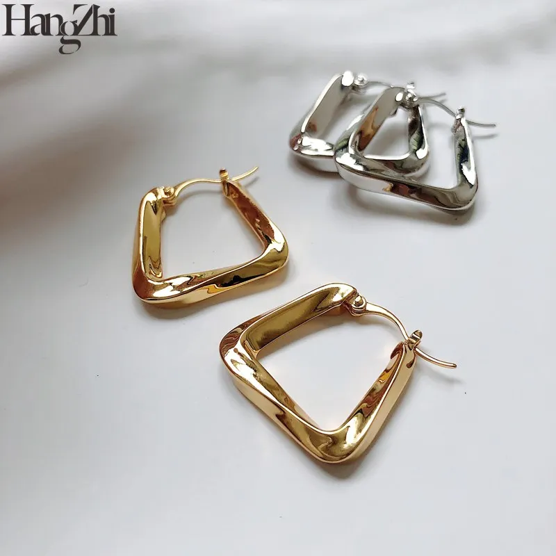 

HUANZHI 2020 New Personality Geometric Round C Shape Texture Alloy Metal Hoop Earrings Circle Punk for Woman Girls Jewelry Gift