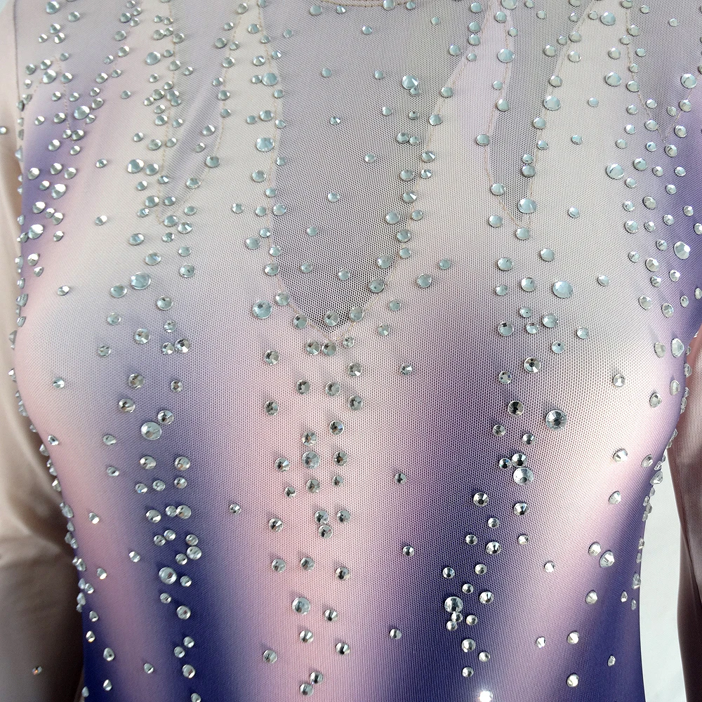 Ice Skating Blue Fatto a Mano Vestito da Pattinaggio Artistico a Collo