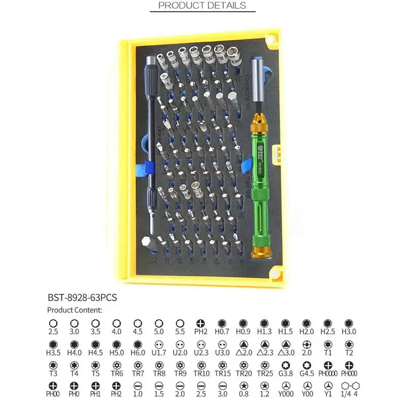 BST-8928 63 в 1 профессиональные инструменты для ремонта комплект многофункциональная Прецизионная отвертка Набор для iPhone Mac ноутбук