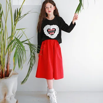 

New 2020 Cute Girls Clothing Set Spring Kids Heart Shirt and Skirt Set Children Suit Mother and Daughter Two Piece Set, #8437
