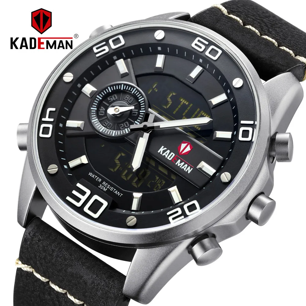 KADEMAN роскошные мужские спортивные кварцевые часы водонепроницаемые военные цифровые часы Лидирующий бренд армейские кожаные Наручные часы Relogio Masculino