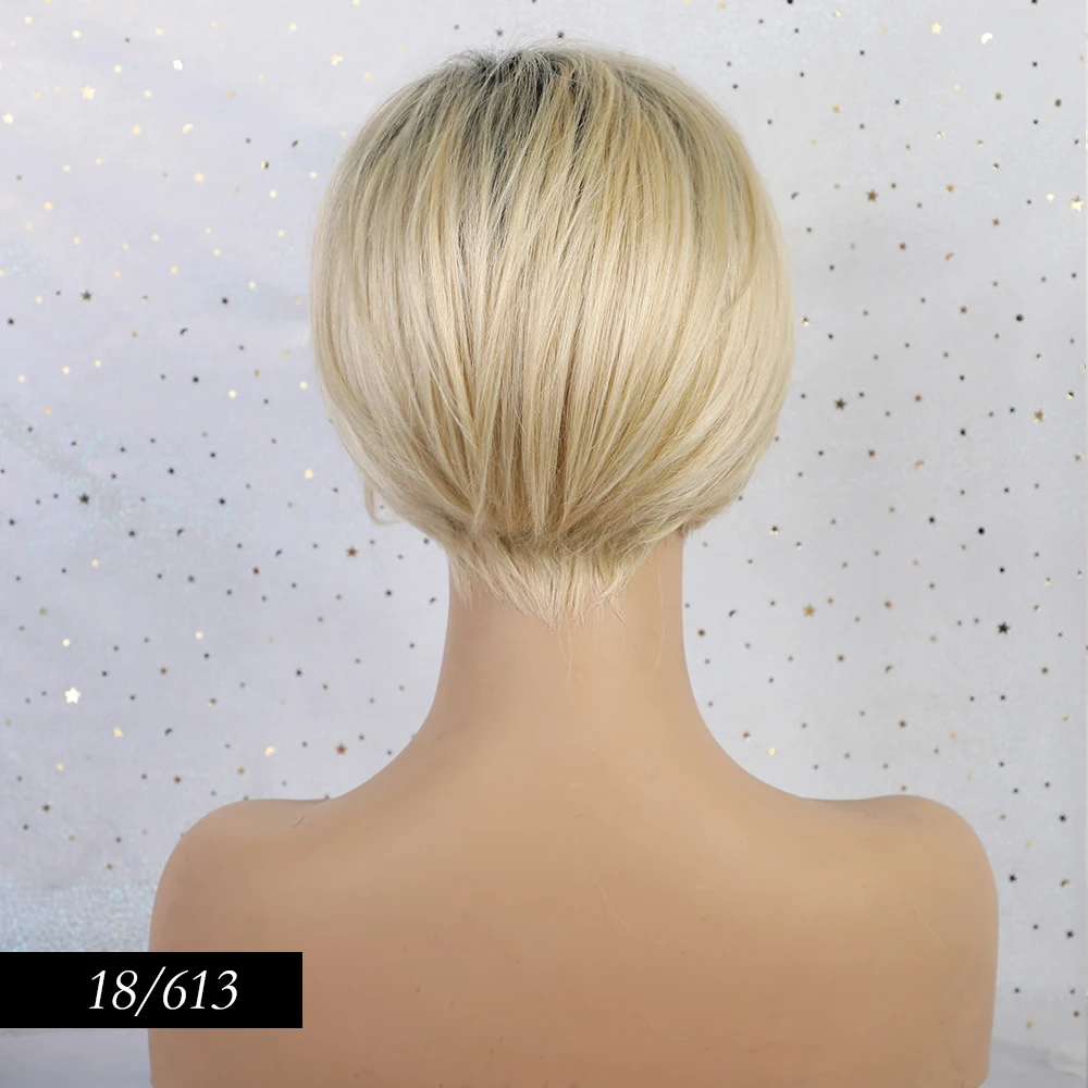 wm3042-1 Haircube синтетические короткие прямые волосы смешанные парики женские Боб Стиль 50% человеческие волосы Pixie Cut темный корень блонд парик для женщин - Цвет: wm3042-1