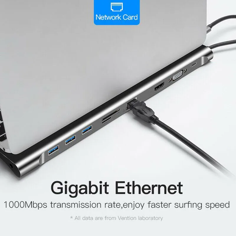 10 в 1 концентратор из алюминиевого сплава 4K usb type-C к USB 3,0 TF HDMI VGA RJ45 Mini DP док-станция для ноутбука MacBook мобильного телефона
