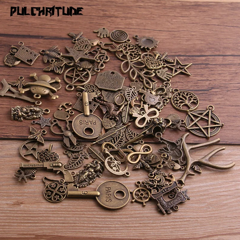 20pcs Vintage Metal 4color Mix Size Random 20-200 Style Charms Pendant for Jewelry Making Diy Handmade Jewelry