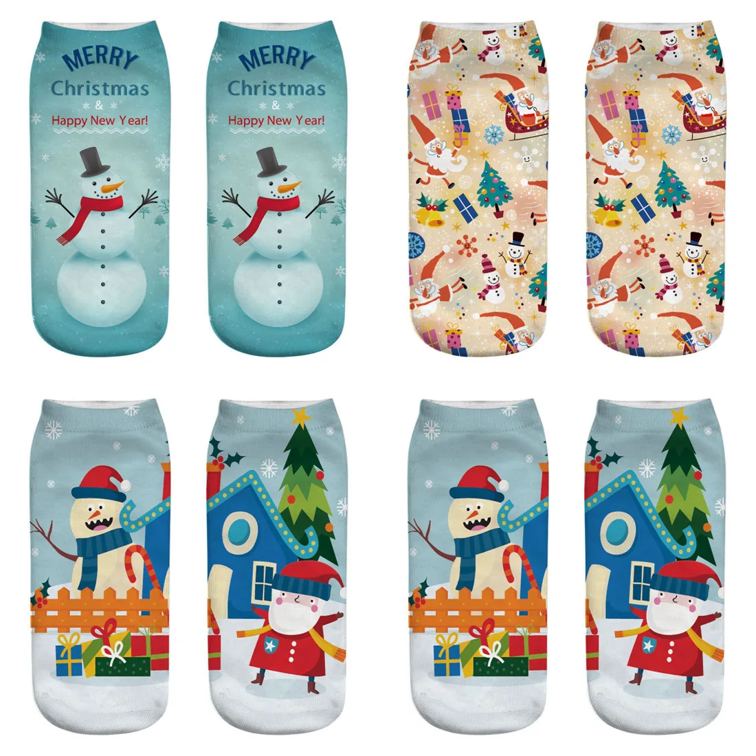 Синий 8pcs/lot 4pairs Cotton Christmas Socks Women Winter Sock New Year Santa Claus Christmas Tree Snow Elk Gift Funny Ankle Socks - Цвет: Синий