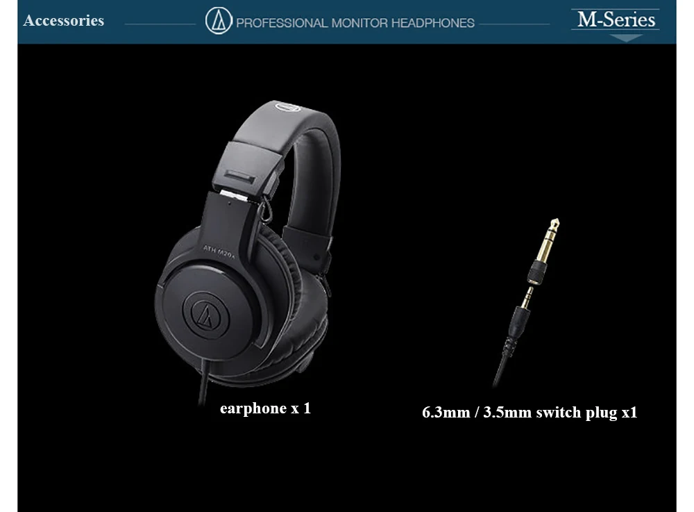 Оригинальные наушники Audio-Technica iron triangle ATH-M20X, проводные профессиональные мониторные наушники для записи басов, высококачественные наушники