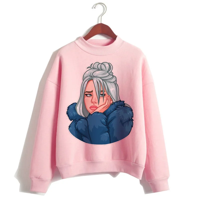 Billie eilish Толстовка для женщин harajuku мода billie eilish ulzzang розовый принт Женская одежда Графический мультфильм кавайный капюшон