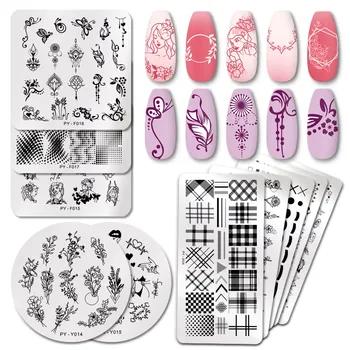 

PICT YOU Nail Stamping Plates Striped Line Flower Series French Nail Art Image Plate Stainless Steel Design Stencil Tools