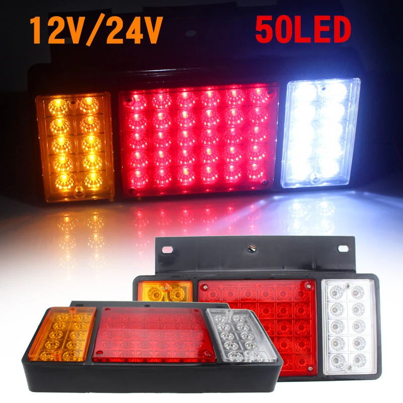 2x 12V/24V Waterproof Car Truck 50 LED Rear Tail Light Warning Brake Reverse Lamps For ISUZU Elf Truck NPR NKR NHR NLR 1984-up