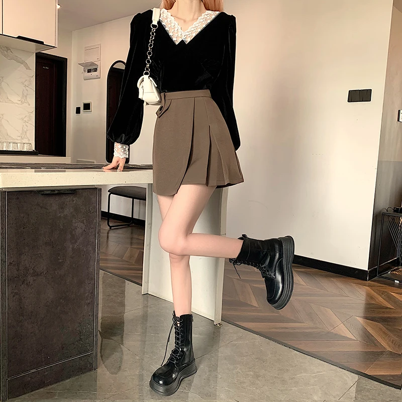 女性用ハイウエストプリーツスカート レトロなスタイルの黒の短くてセクシーなシティウェア スカート Aliexpress