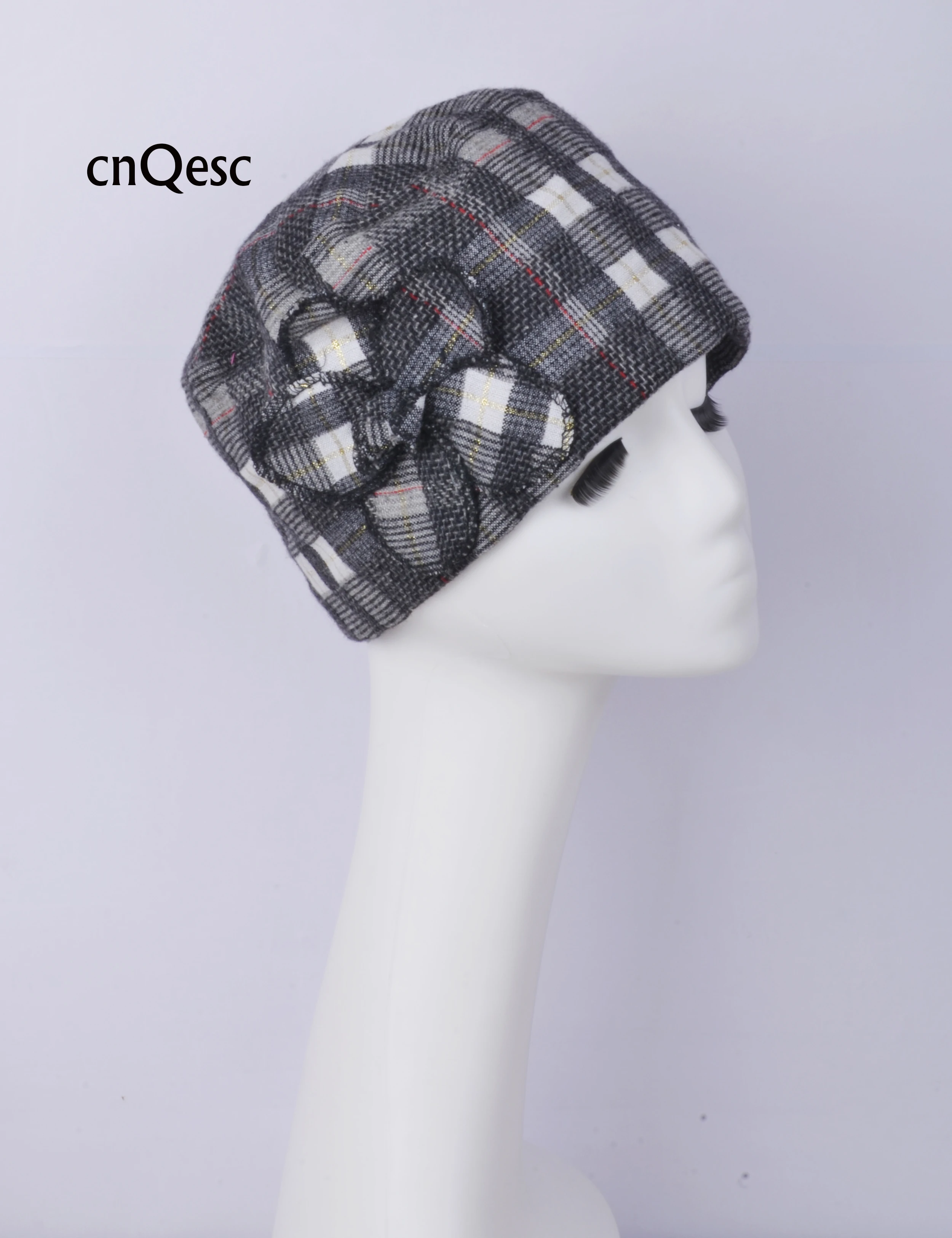 Серая модная клетчатая хлопковая шапка skullies женская зимняя шапка Дерби