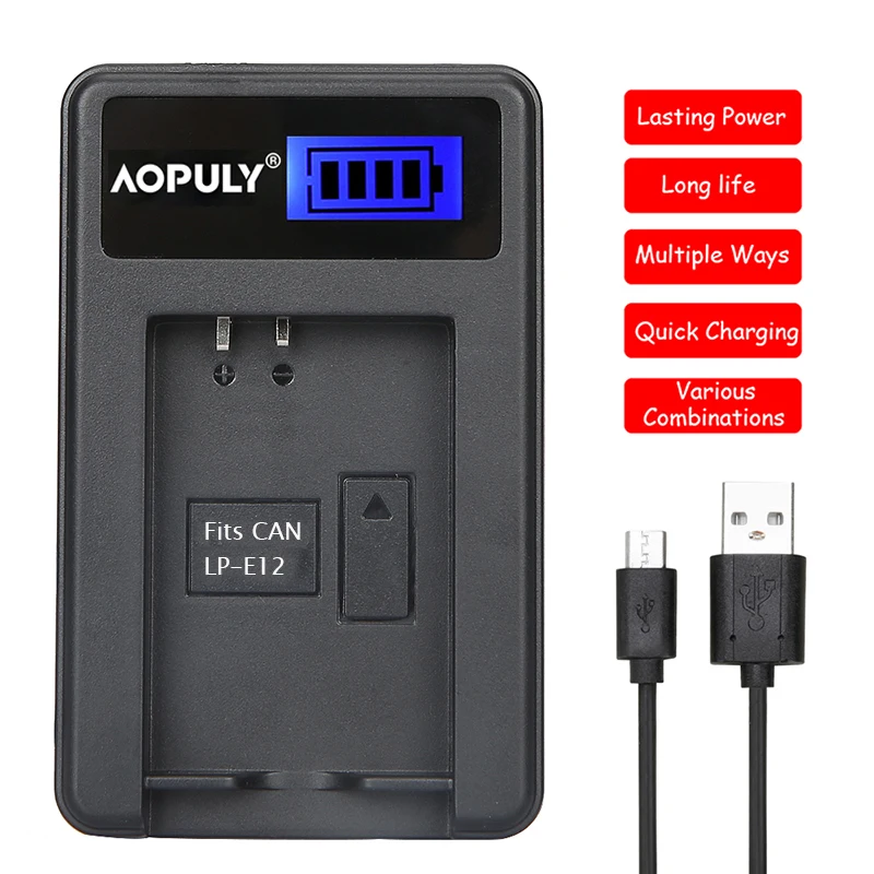 AOPULY 1 pcsLP E12 LP ЖК дисплей USB зарядное устройство для камеры Canon EOS M 100D Rebel SL1 Kiss X7 M2 M10