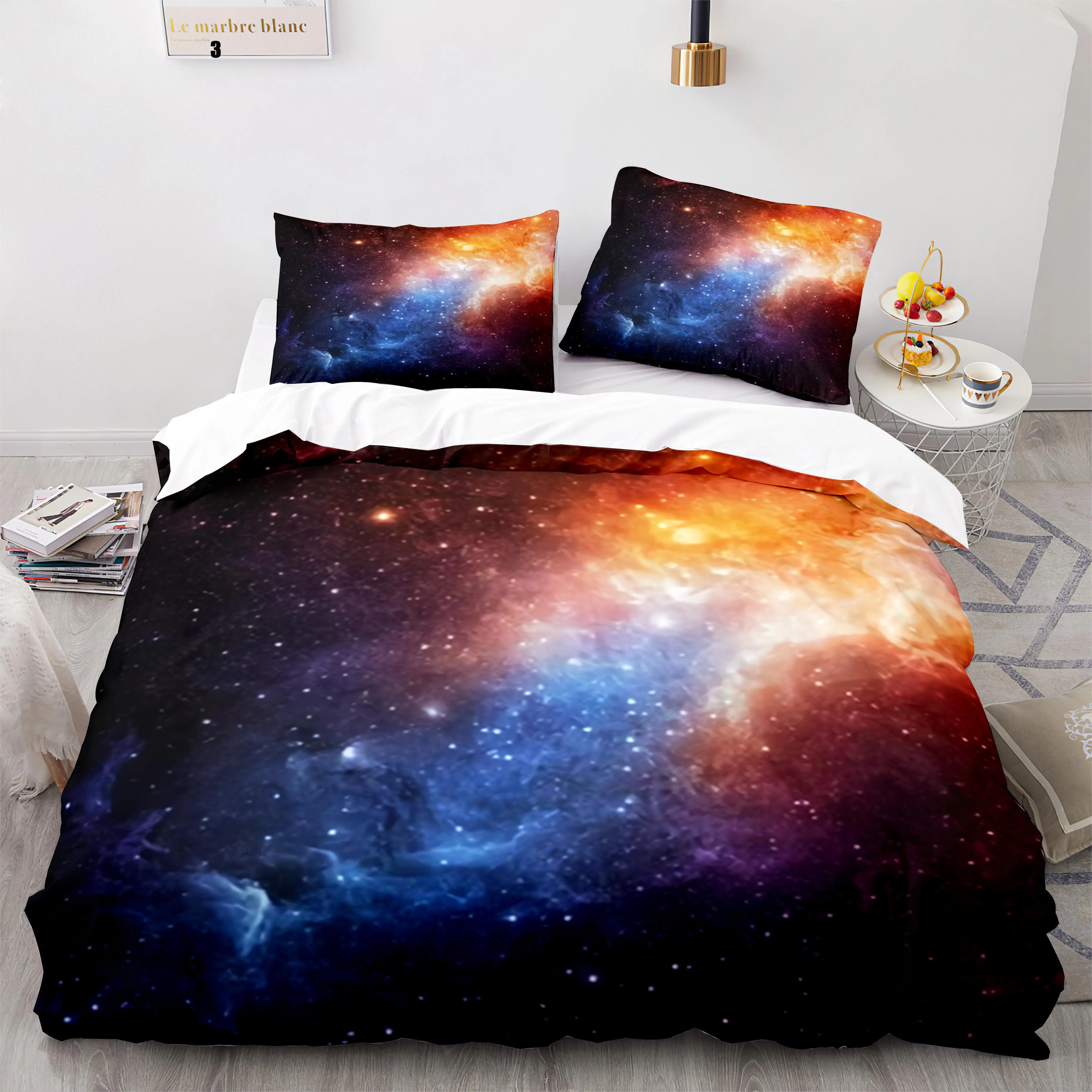 

Space Galaxy Aurora Sunset Glow Bedding Set Single Twin Full Queen King Size Sky Stars Tree Bed Set Children's Kid Duvetcover 32
