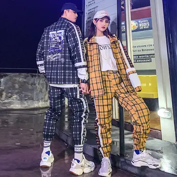 

Two-piece Set Plaid Printed Loose Suit Couple Clothes Fashion Tracksuit Plaid Jacket Coat Spring Hip Hop Street Dance Men's Sets