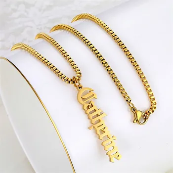

Box Chain Old English Name Necklace Personalized Jewelry Stainless Steel Choker Custom Nameplate Letter Collier Femme