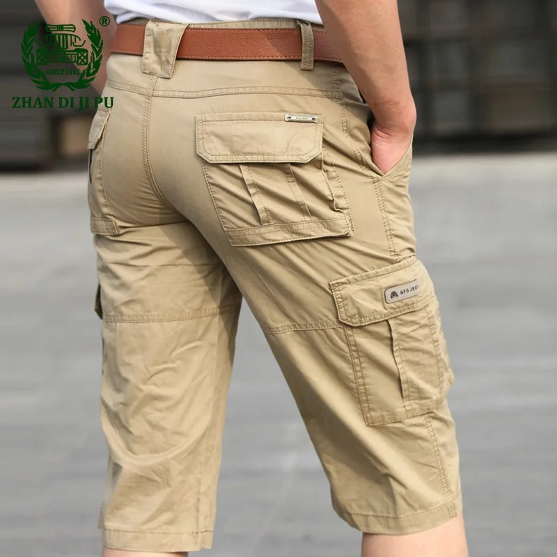 Летние мужские шорты Карго с несколькими карманами, мужские повседневные брендовые высококачественные черные синие Свободные Комбинезоны, армейские зеленые хлопковые крутые штаны