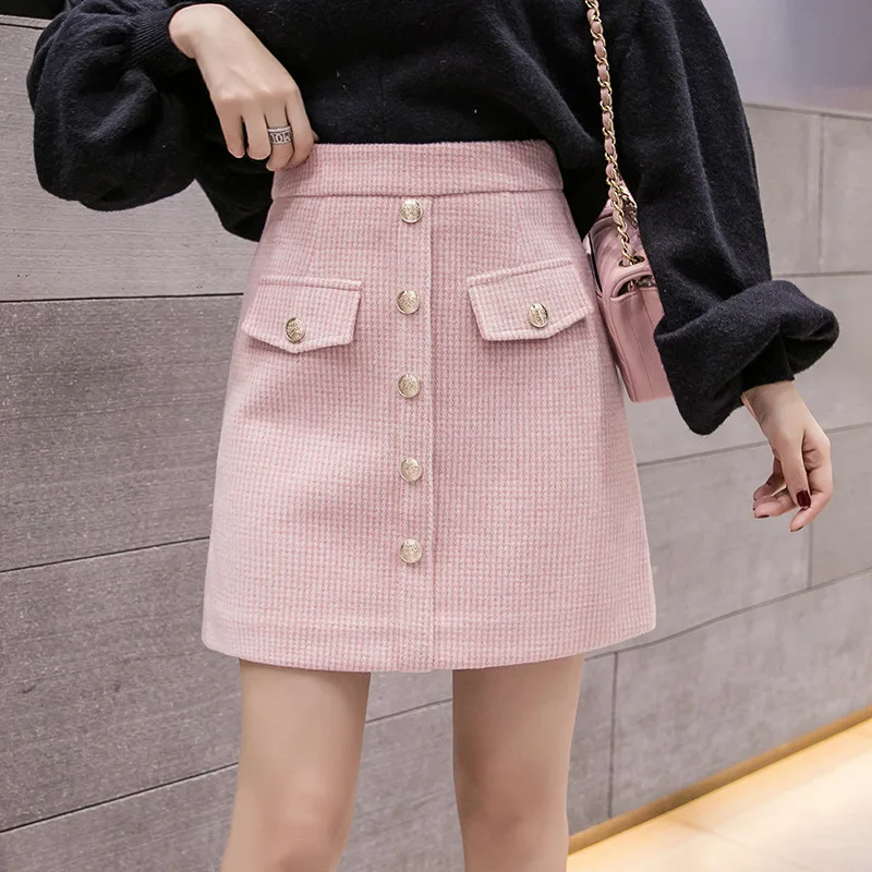 

2019 Autumn And Winter New Style Pattern Graceful Skirt High-waisted Slimming A- line Skirt Sub-Buckle Skirt Short Skirt Women's