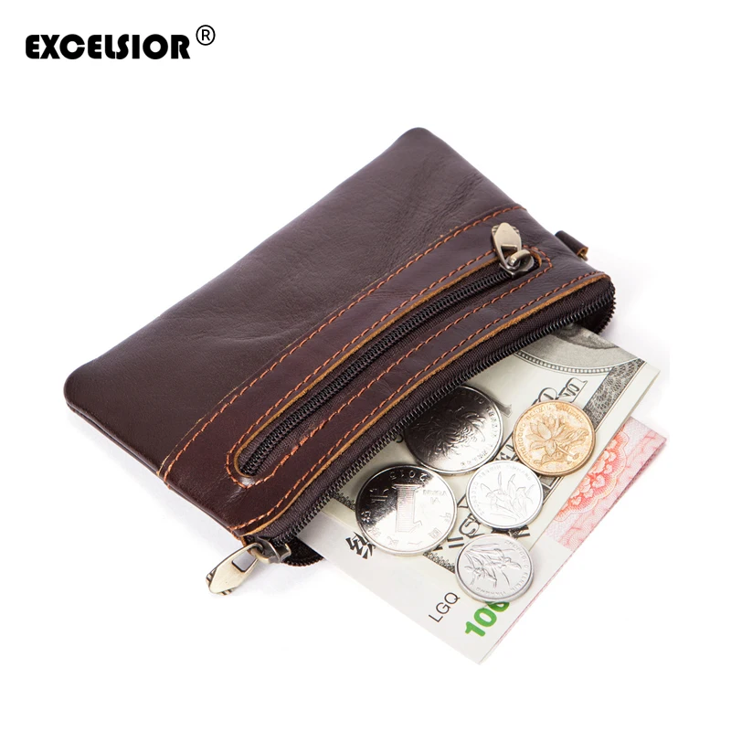 

EXCELSIOR Vintage Men's Wallet High Quality Genuine Leather Man's Coin Bag Big Capacity Zipper Clutch Wallet cartera hombre