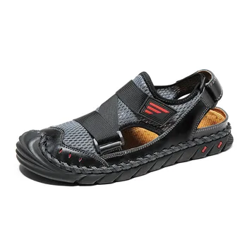 

New Male Shoes Genuine Leather Men Sandals Summer Mesh Breathable Beach Sandals Outdoor Casual Sneakers Comfort Walking Sandals