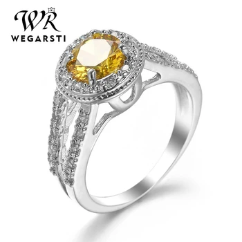 

WEGARSTI Luxury Female Girl Big Yellow Topaz Ring 925 Sterling Silver Ring Promise Engagement Rings For Women Jewelry